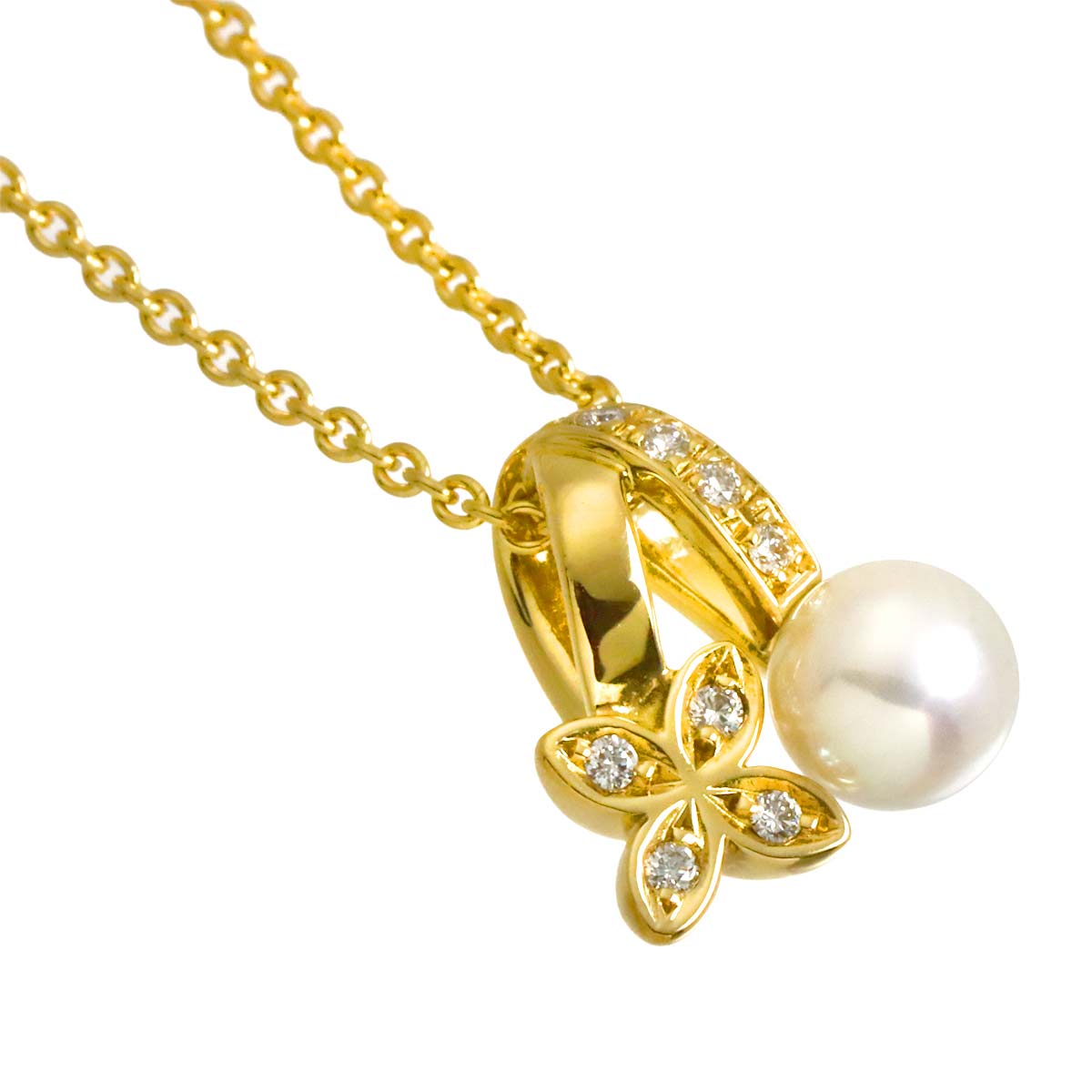 Akoya Pearl 5.6mm Diamond Necklace 18K YG 750