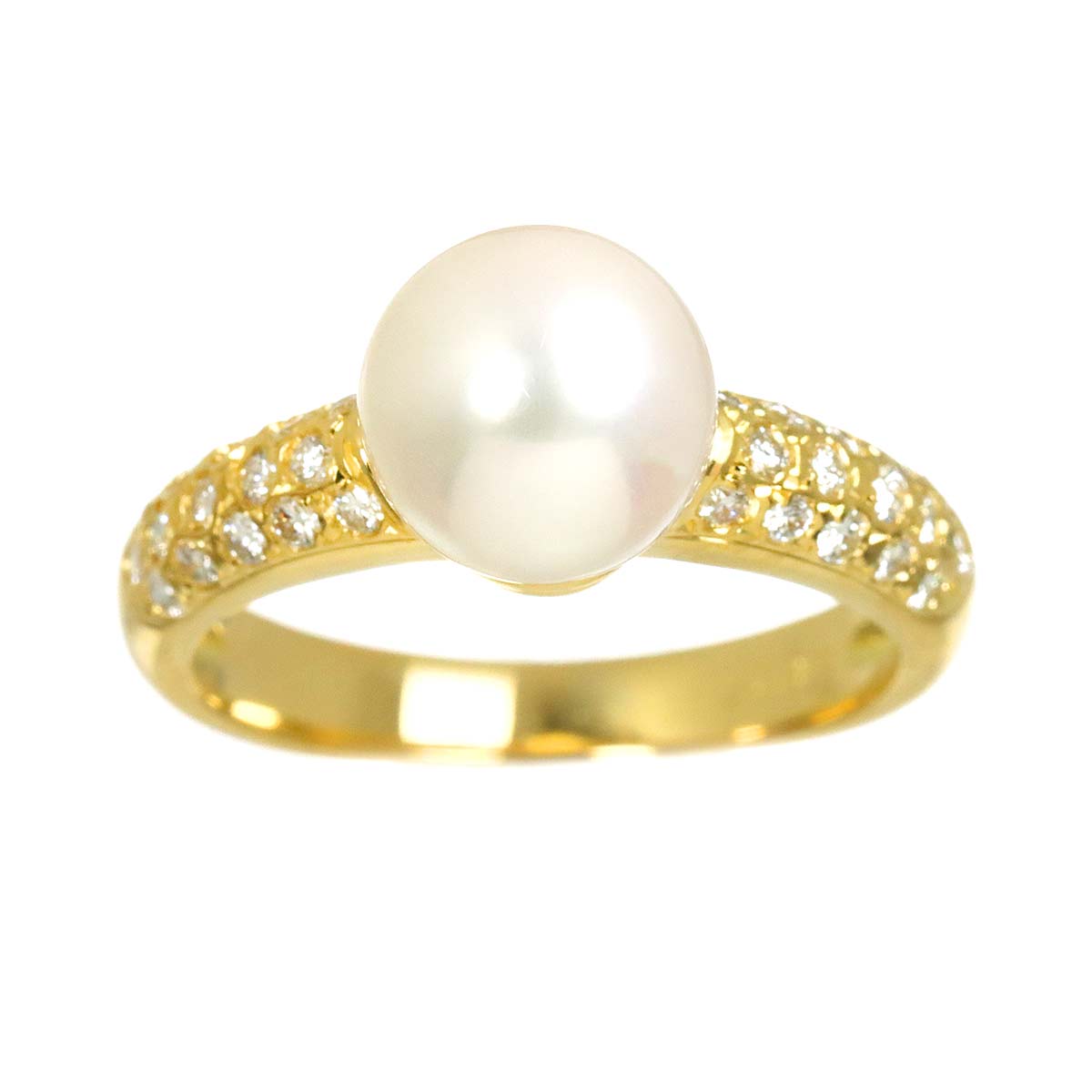 Akoya Pearl 8.0mmiamond Ring 18K YG 750 Size4.75-5(US)
