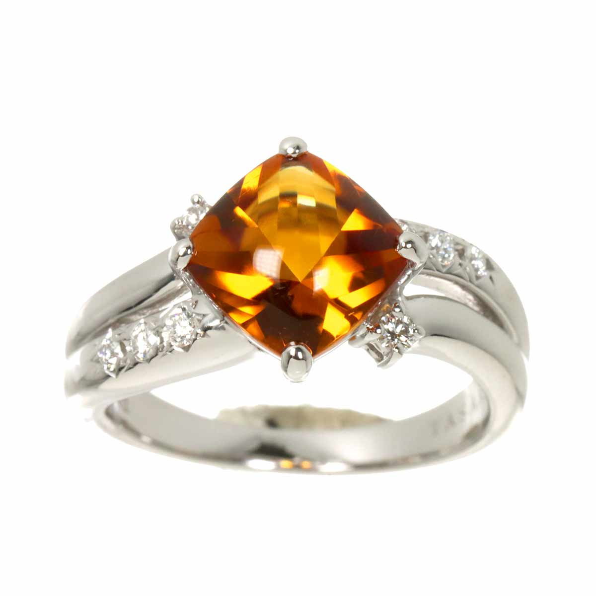 Citrine Diamond 0.12ct Ring 18K WG 750 size5.5-5.75(US)