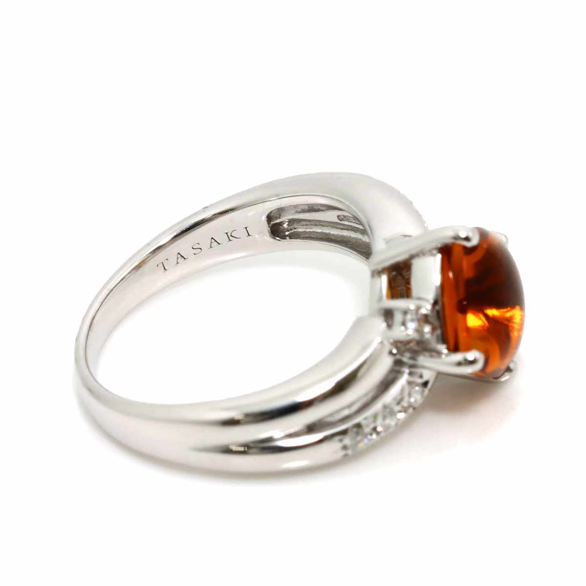 Citrine Diamond 0.12ct Ring 18K WG 750 size5.5-5.75(US)