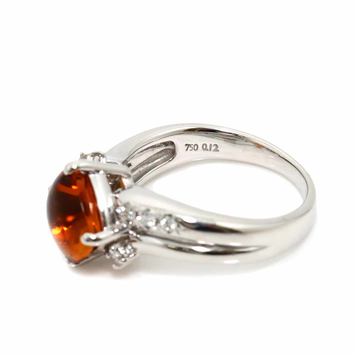 Citrine Diamond 0.12ct Ring 18K WG 750 size5.5-5.75(US)