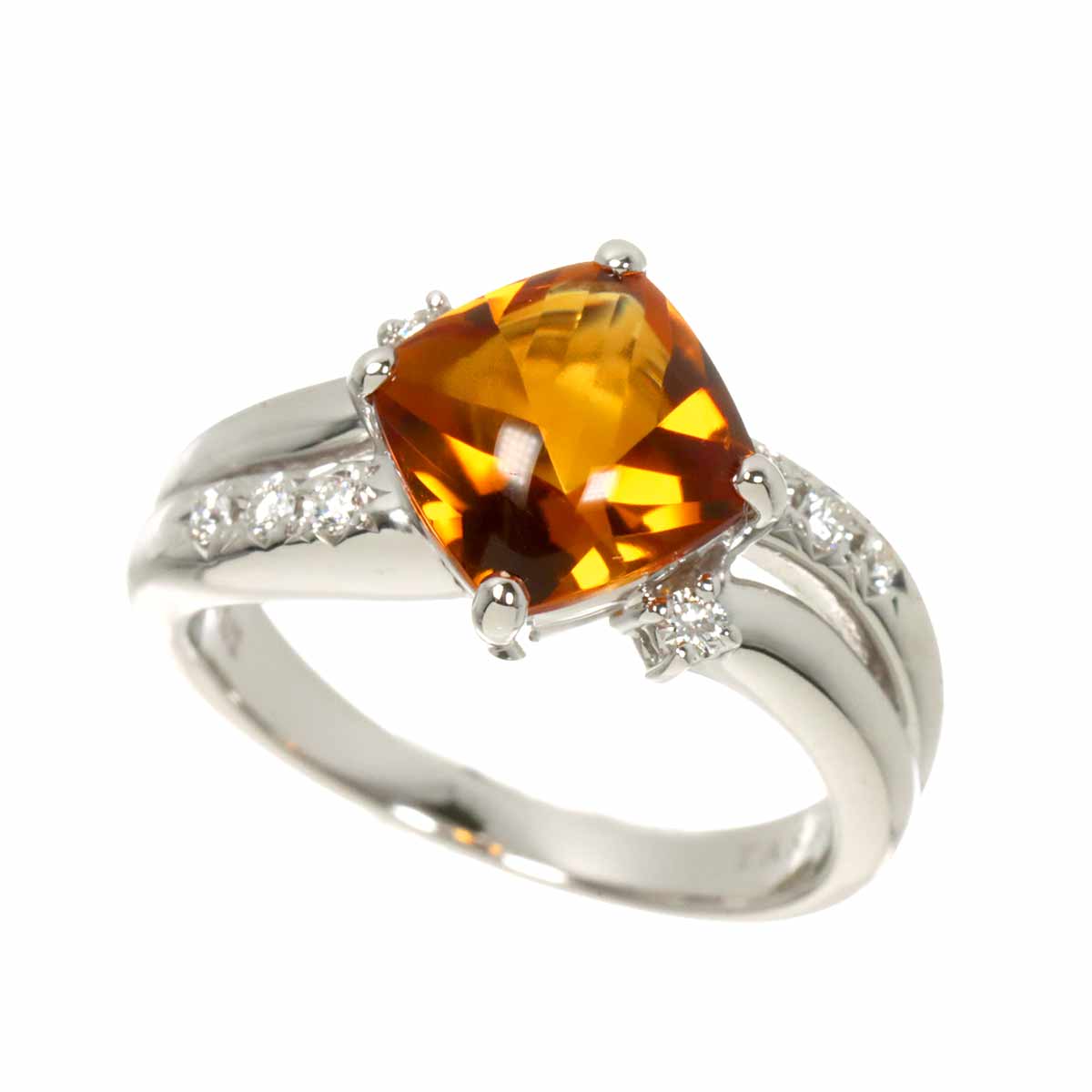 Citrine Diamond 0.12ct Ring 18K WG 750 size5.5-5.75(US)