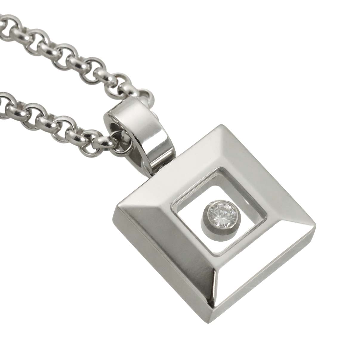 Happy Diamond Square Necklace 18K White Gold 750