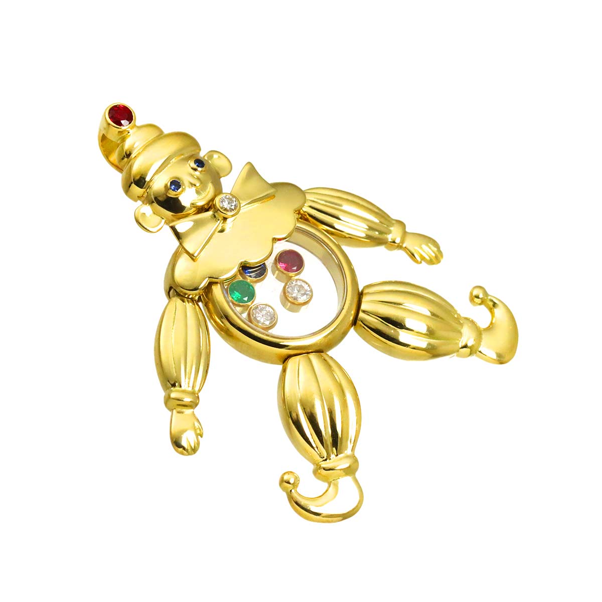 Happy Diamond multi stone clown Pendant Top 18K Yellow Gold 750