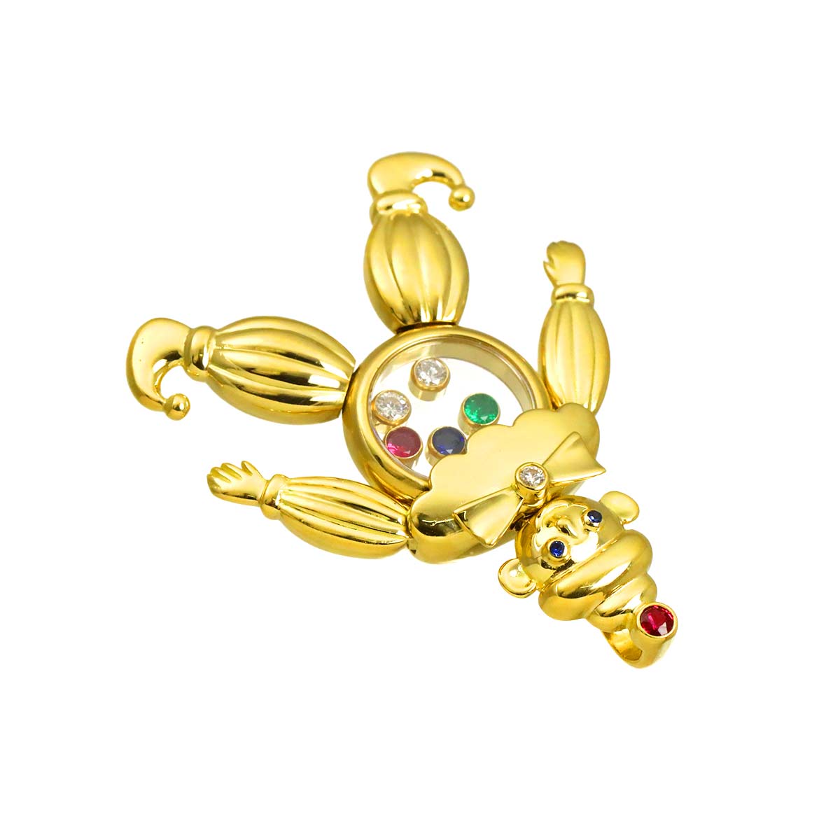 Happy Diamond multi stone clown Pendant Top 18K Yellow Gold 750