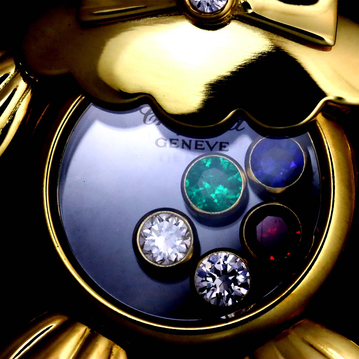 Happy Diamond multi stone clown Pendant Top 18K Yellow Gold 750