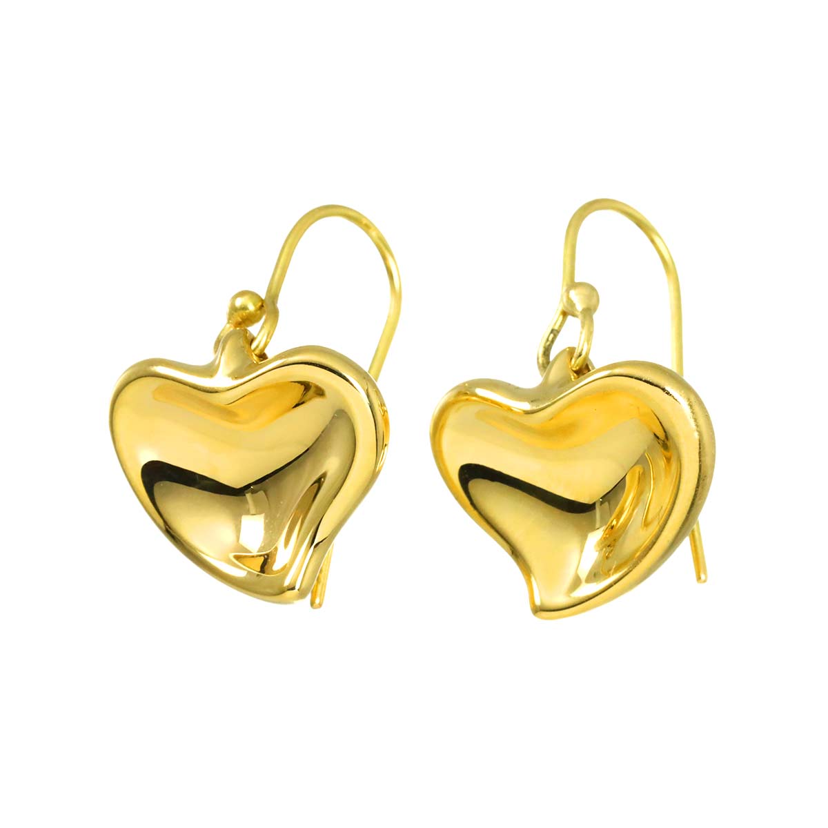 Full Heart Earrings Pierced 18K Yellow Gold 750