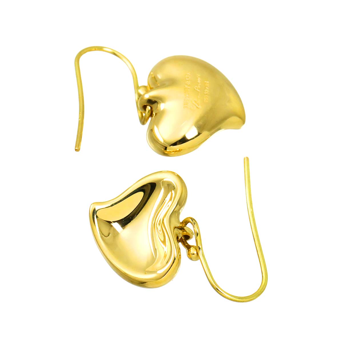 Full Heart Earrings Pierced 18K Yellow Gold 750