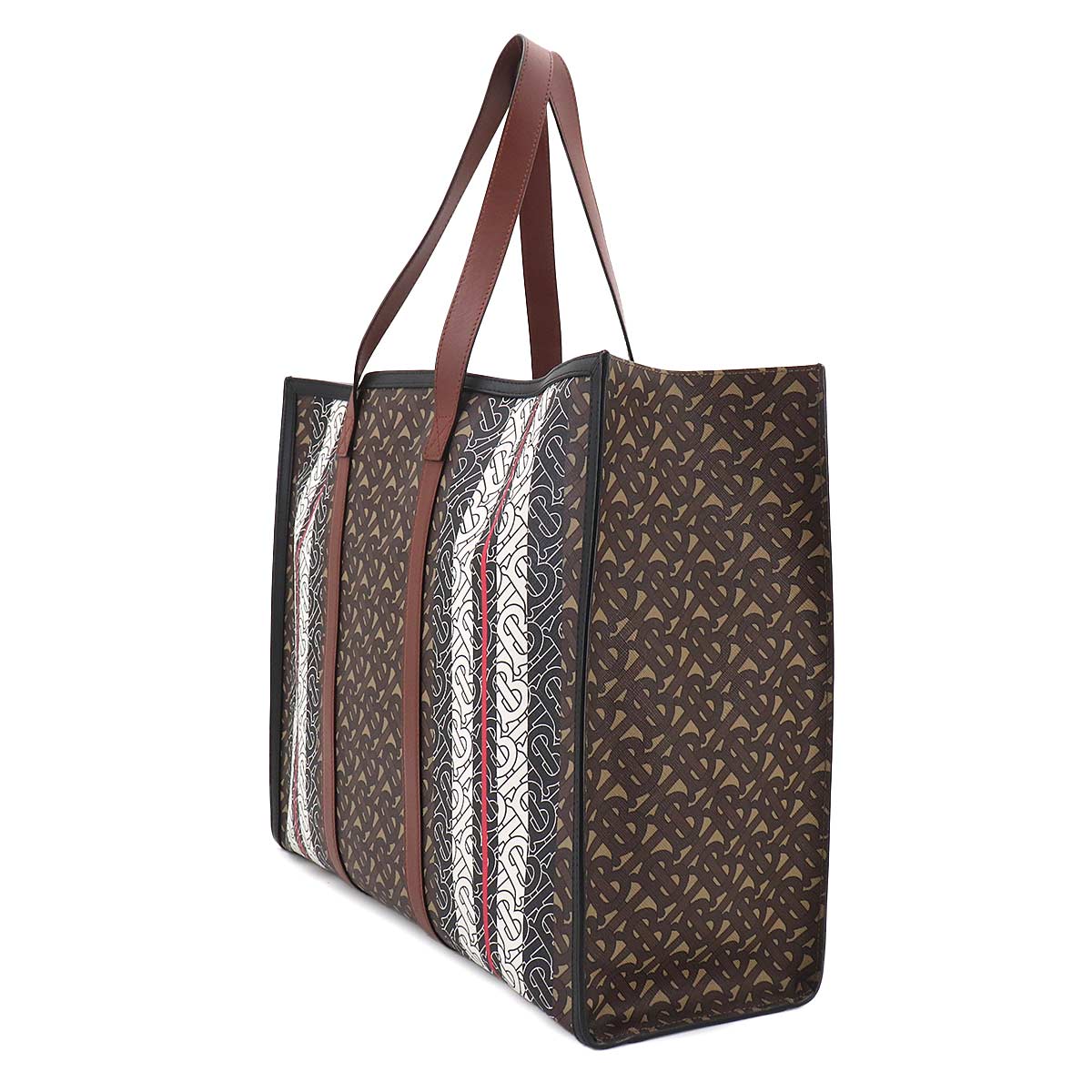 TB Monogram Stripe Tote Bag PVC Leather Brown