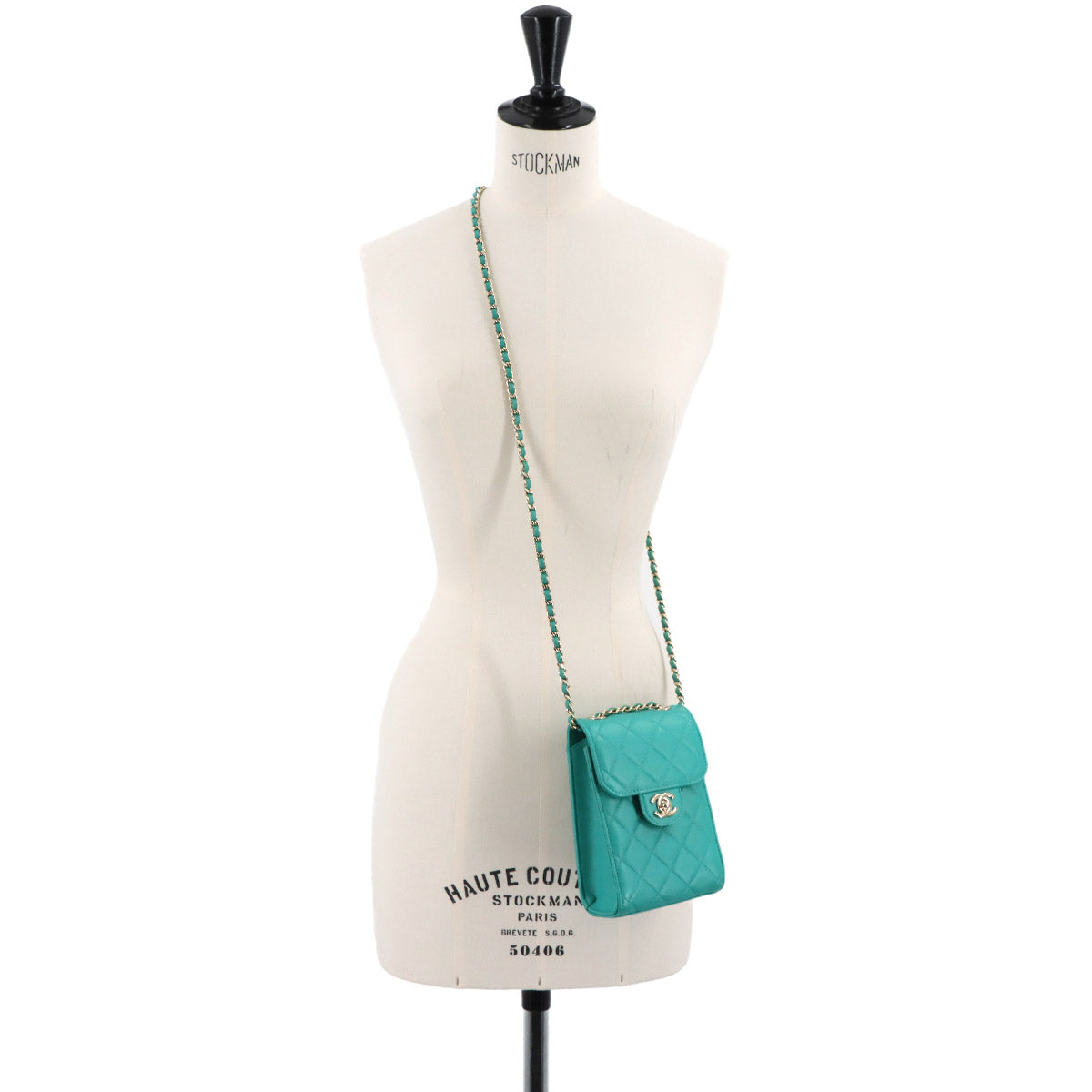 Matelasse Phone Case Shoulder Bag Leather Green Purse