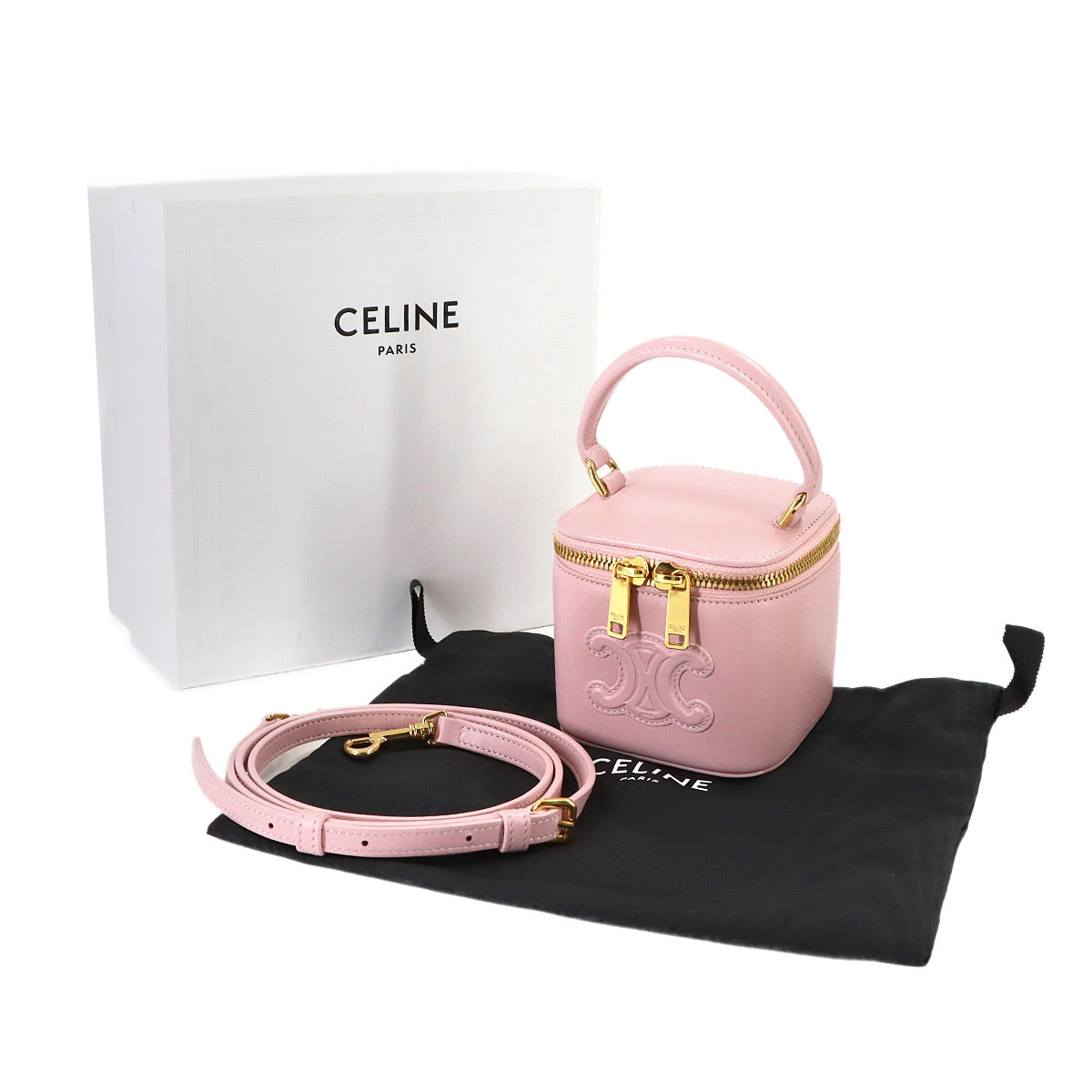 Triomphe Mini Vanity Case Hand Shoulder Bag Leather Light pink