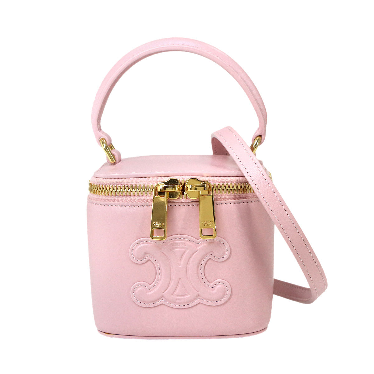 Triomphe Mini Vanity Case Hand Shoulder Bag Leather Light pink