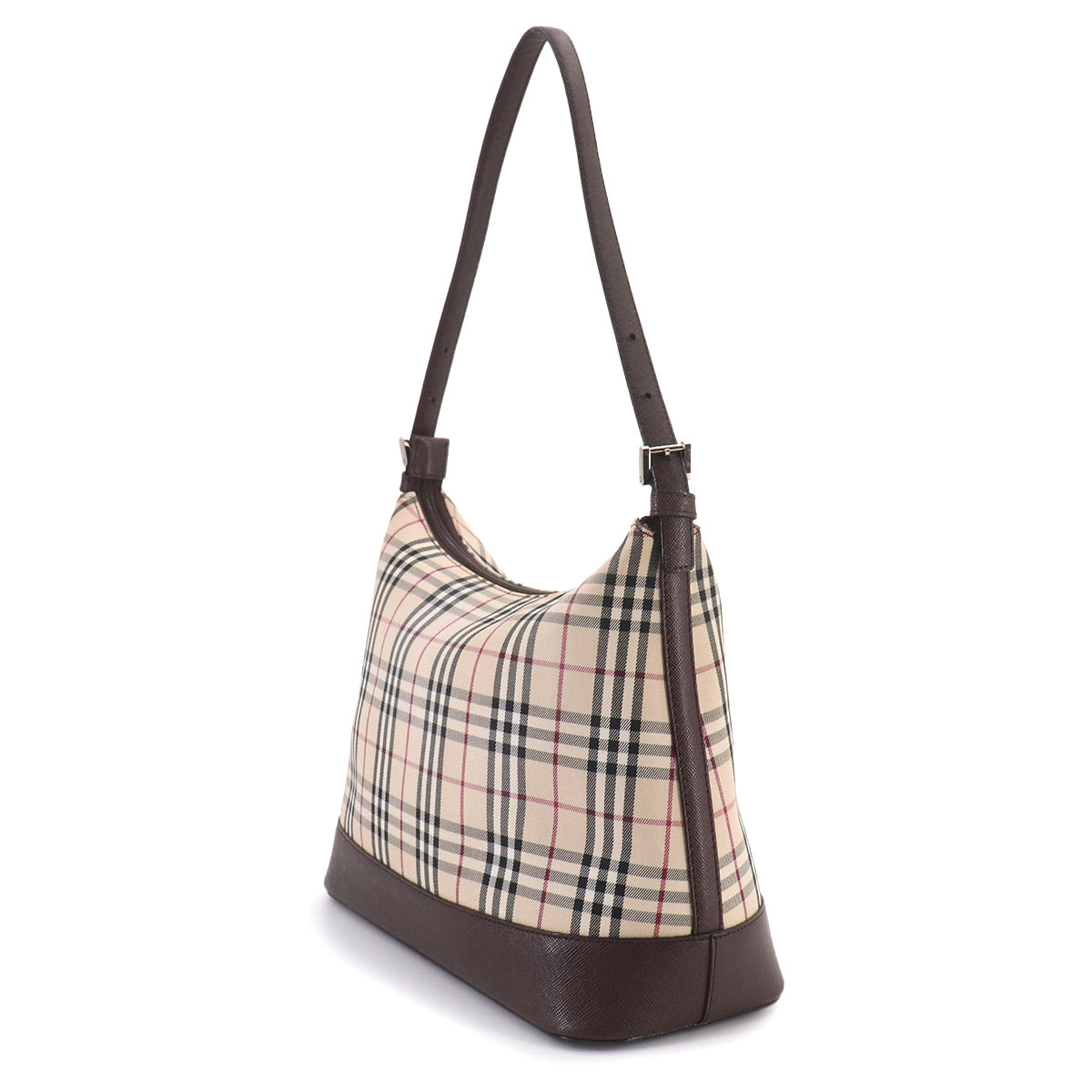 Shoulder Bag Canvas Leather Beige Brown Plaid Purse