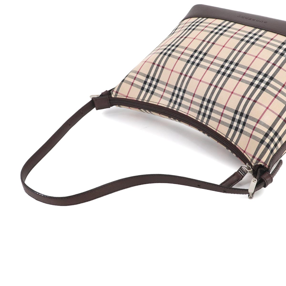 Shoulder Bag Canvas Leather Beige Brown Plaid Purse