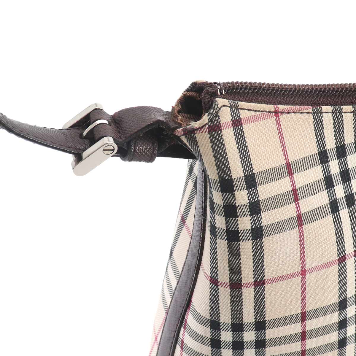 Shoulder Bag Canvas Leather Beige Brown Plaid Purse
