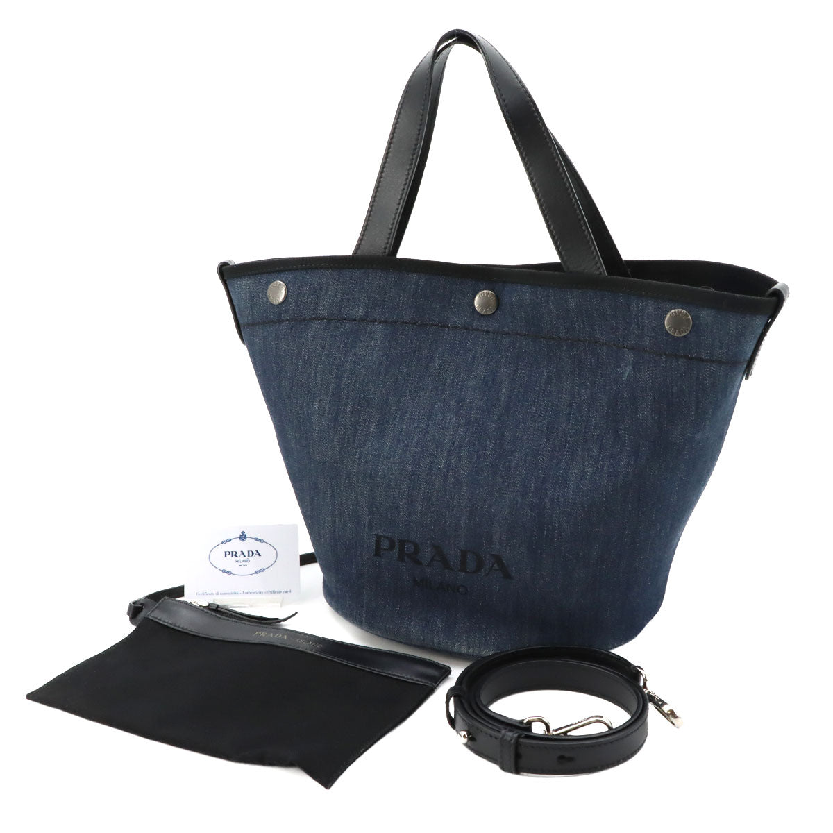 Small 2way Tote Shoulder Bag Denim Leather Blue Black 1BG244