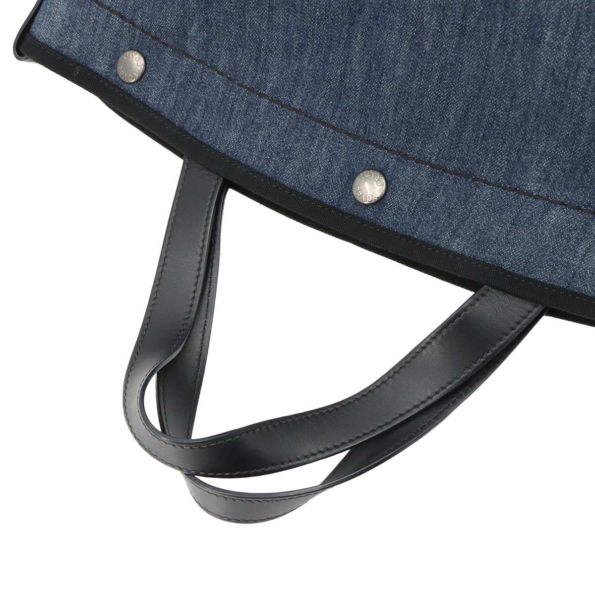 Small 2way Tote Shoulder Bag Denim Leather Blue Black 1BG244
