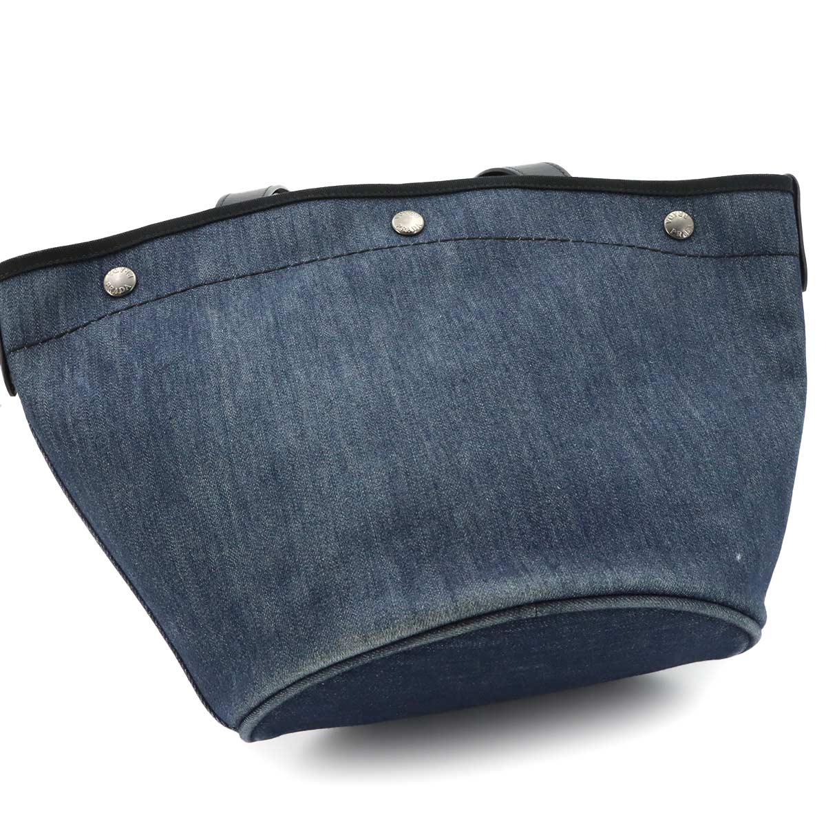 Small 2way Tote Shoulder Bag Denim Leather Blue Black 1BG244