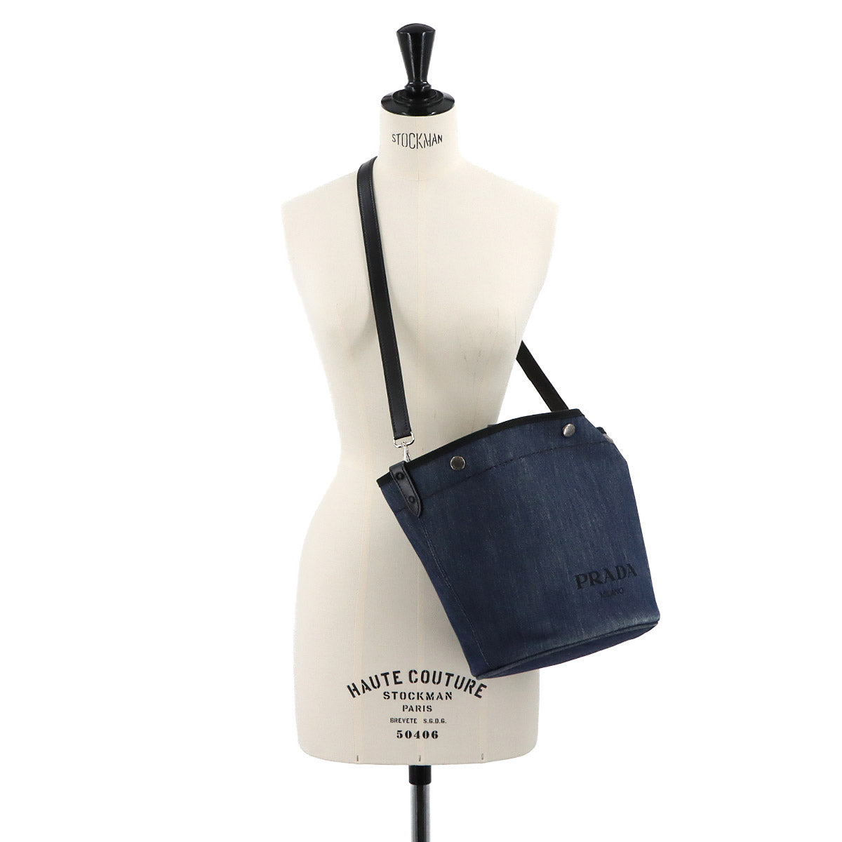 Small 2way Tote Shoulder Bag Denim Leather Blue Black 1BG244