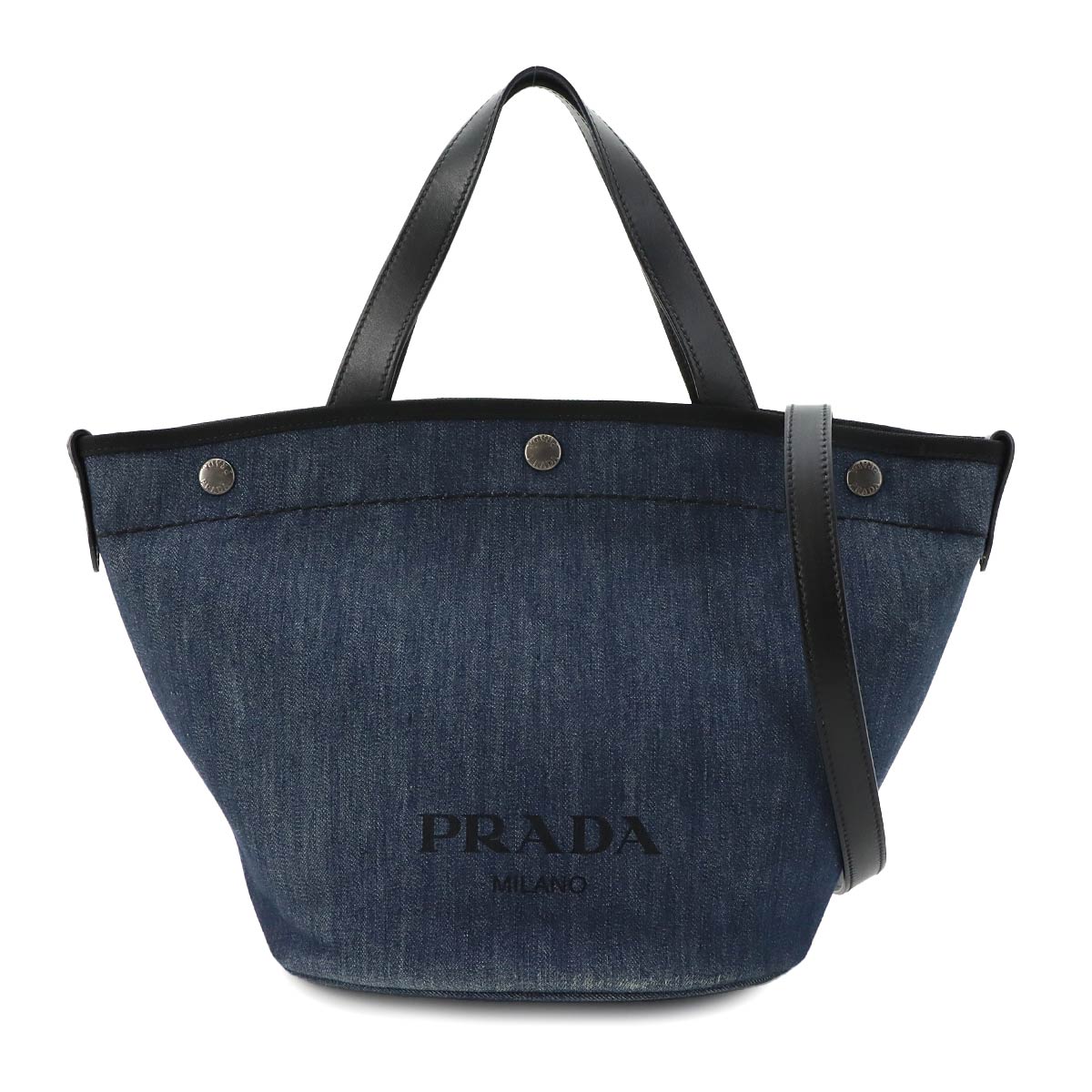 Small 2way Tote Shoulder Bag Denim Leather Blue Black 1BG244