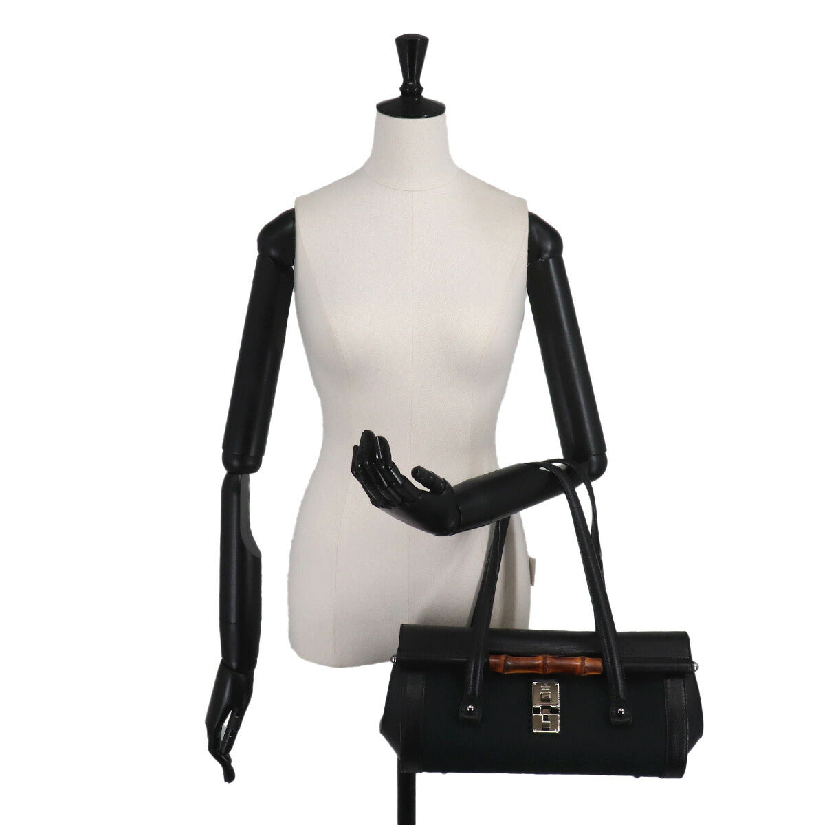 Bamboo Hand Bag GG Canvas Leather Black 111713 Purse
