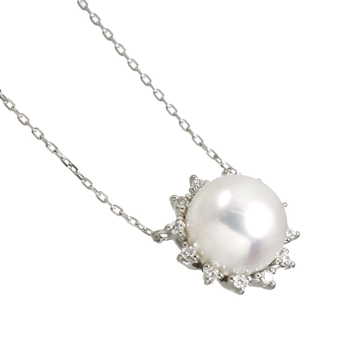 Akoya Pearl 7.3mm Diamond 0.06ct Necklace Pt Platinum