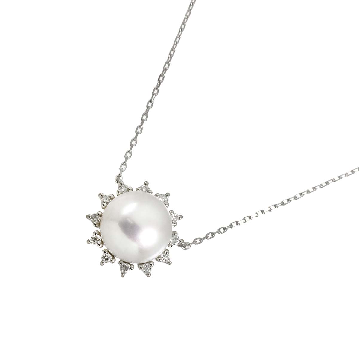 Akoya Pearl 7.3mm Diamond 0.06ct Necklace Pt Platinum