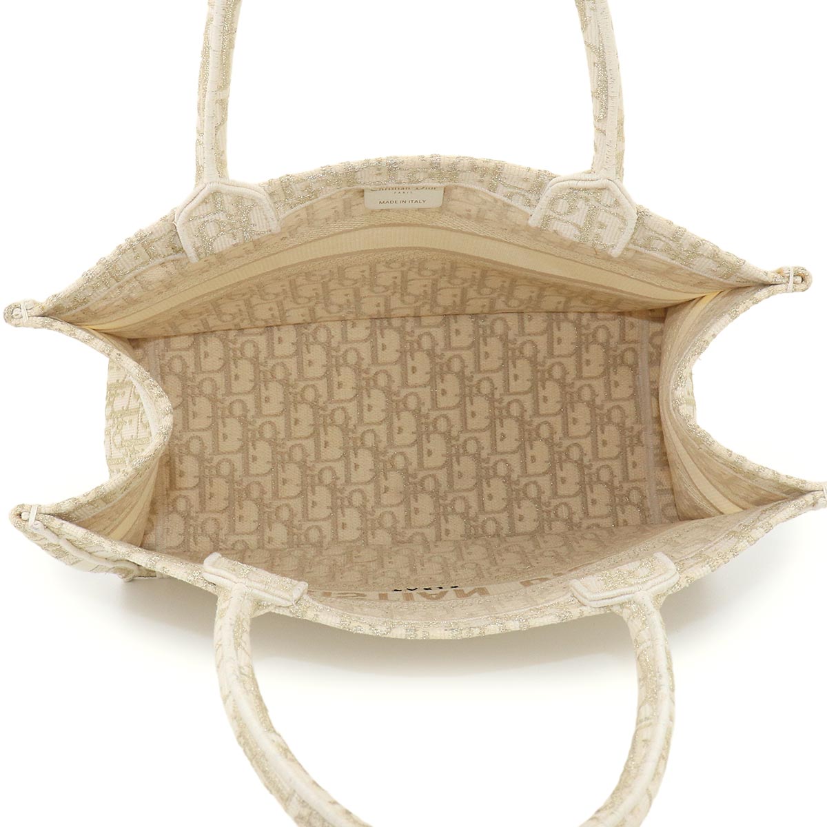 Oblique Book Tote Medium Bag Canvas Gold White