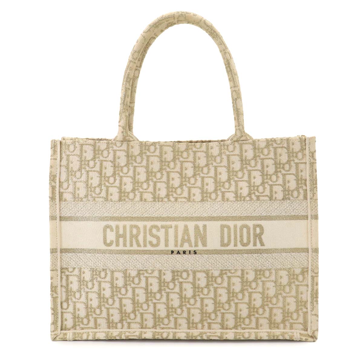 Oblique Book Tote Medium Bag Canvas Gold White