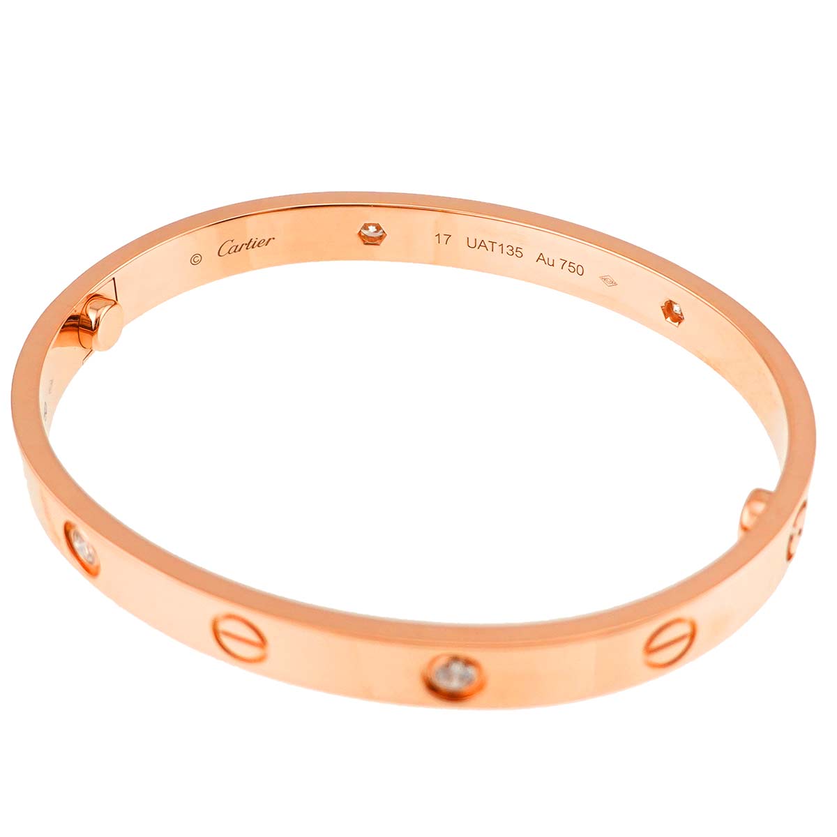 Love Bracelet Bangle Diamond 4P 18K Pink Gold 750 Size17