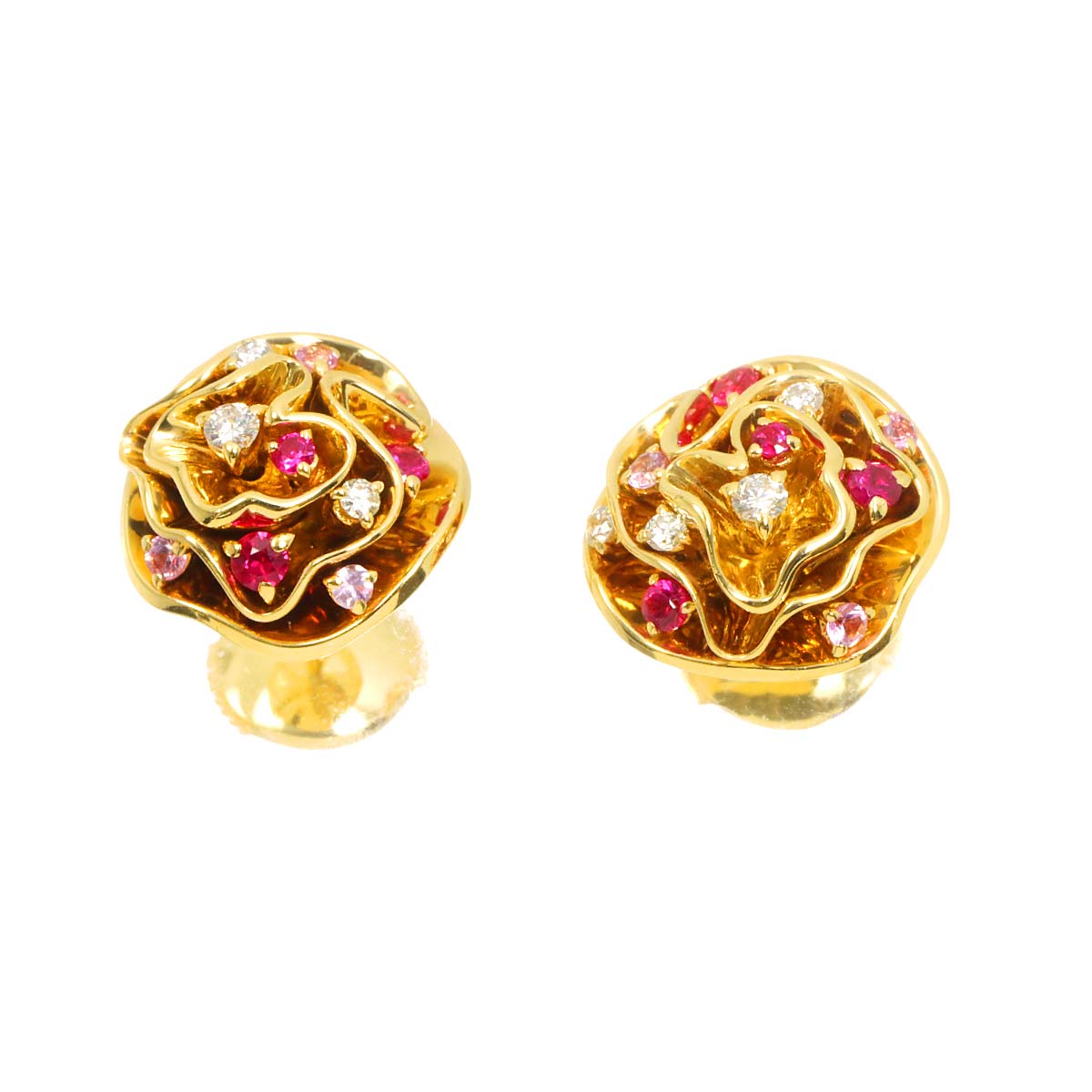 Ruby Sapphire Diamond Earrings Pierced 18K YG 750