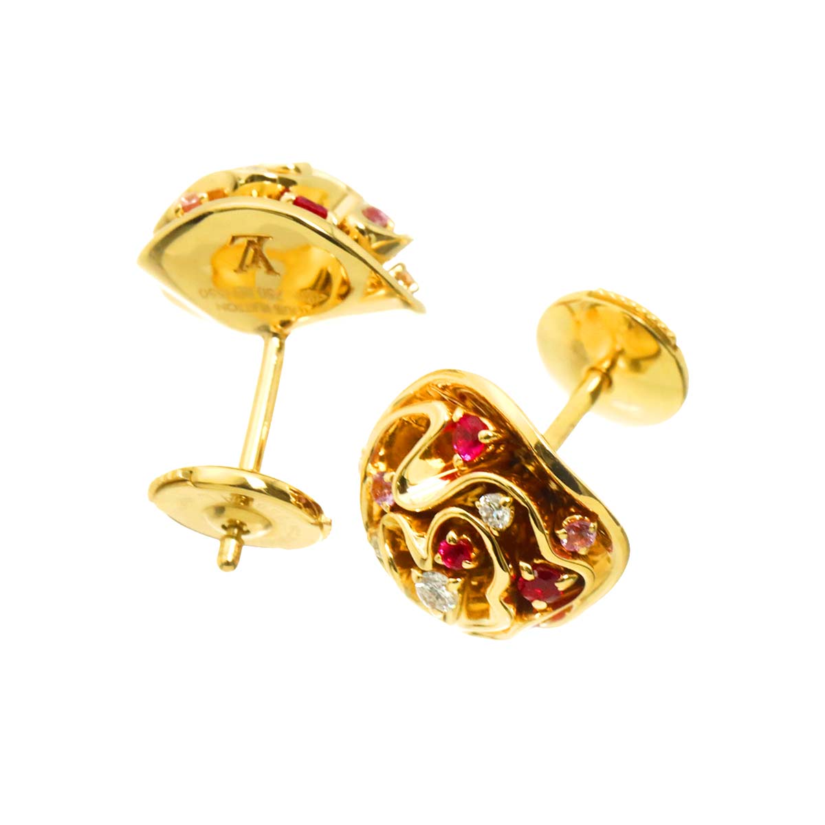 Ruby Sapphire Diamond Earrings Pierced 18K YG 750