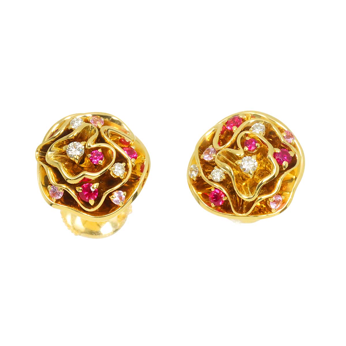 Ruby Sapphire Diamond Earrings Pierced 18K YG 750