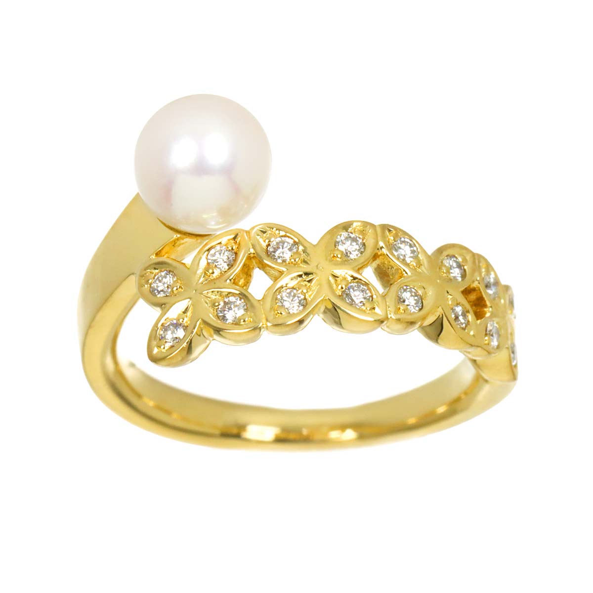 Akoya Pearl 5.6mm Diamond Ring 18K YG 750 Size3.25(US)