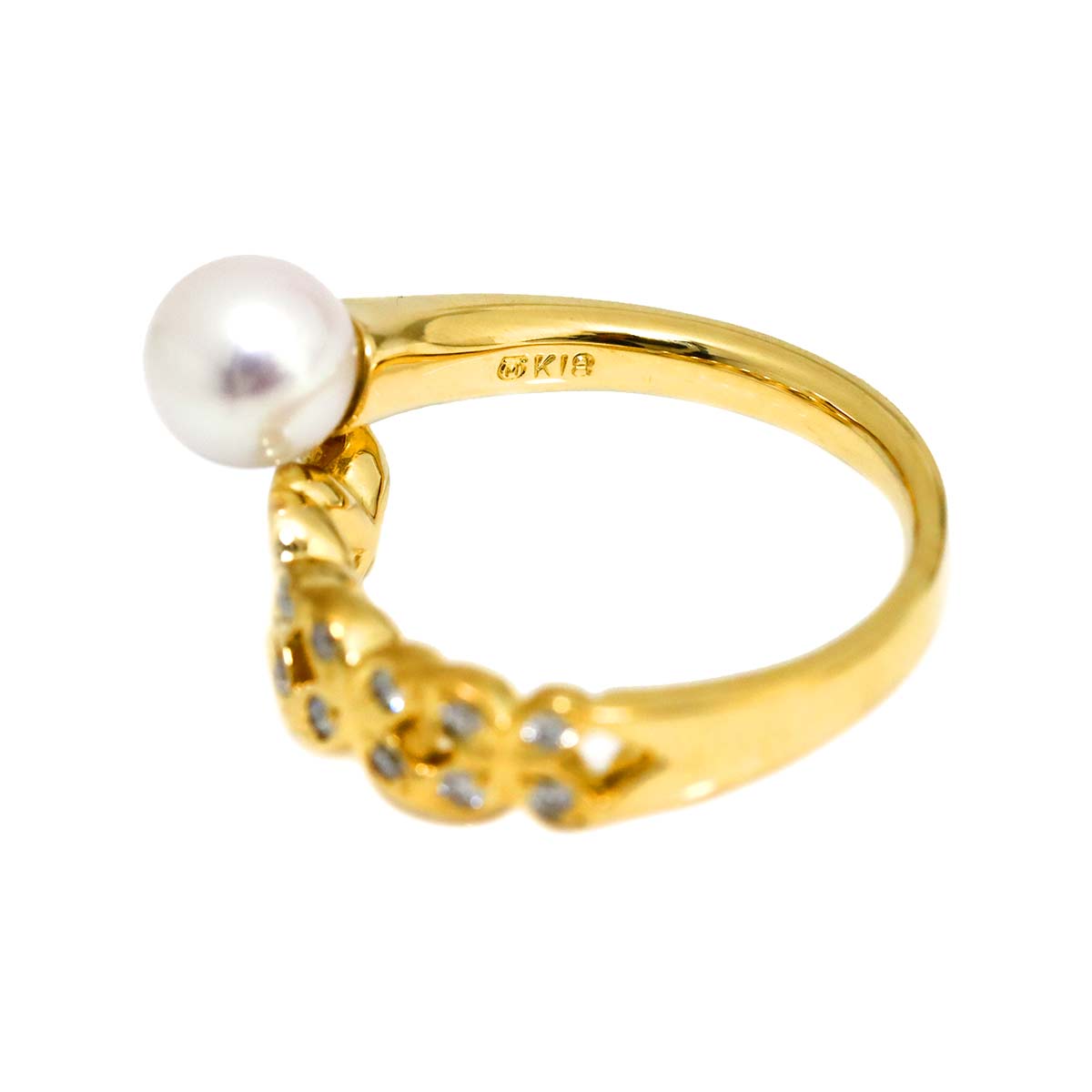 Akoya Pearl 5.6mm Diamond Ring 18K YG 750 Size3.25(US)