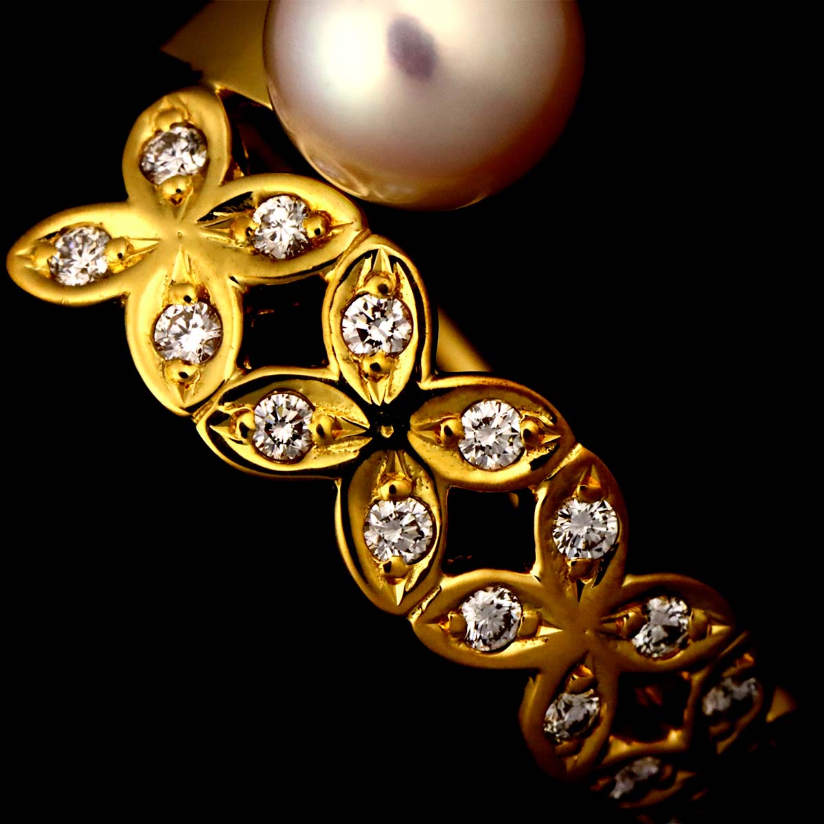 Akoya Pearl 5.6mm Diamond Ring 18K YG 750 Size3.25(US)