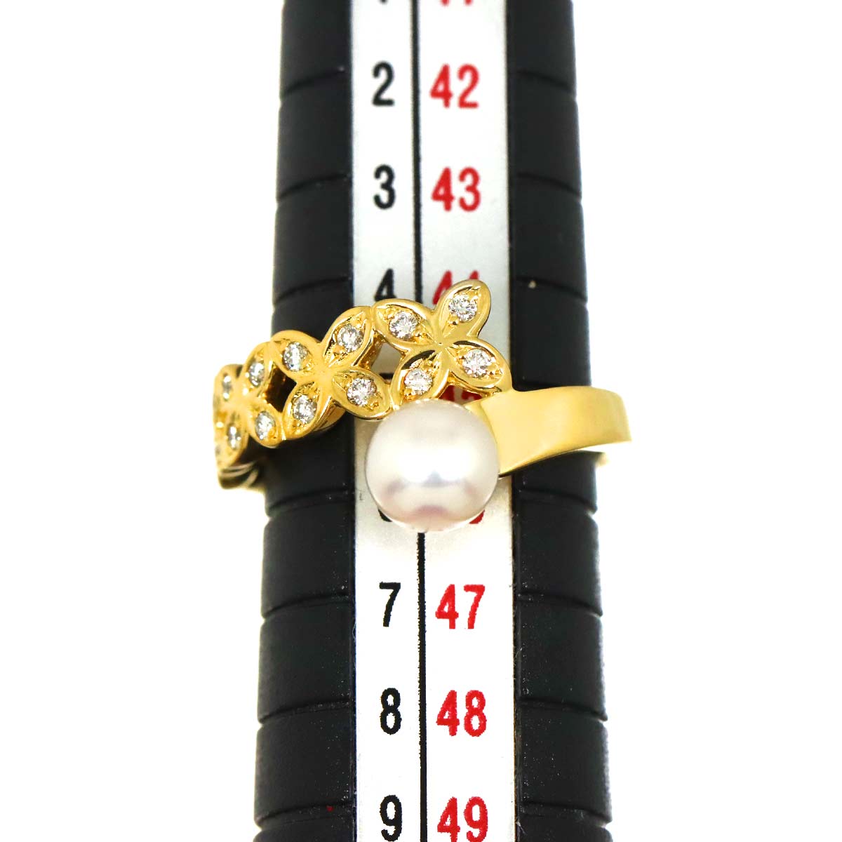 Akoya Pearl 5.6mm Diamond Ring 18K YG 750 Size3.25(US)