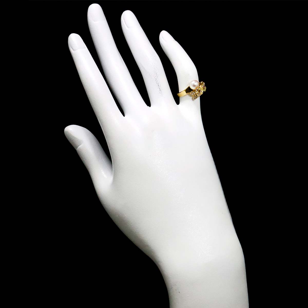 Akoya Pearl 5.6mm Diamond Ring 18K YG 750 Size3.25(US)
