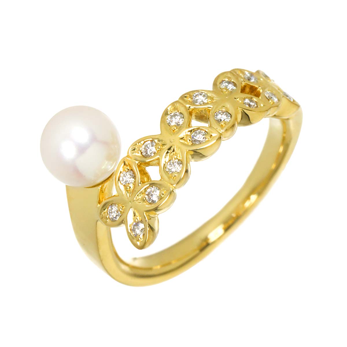 Akoya Pearl 5.6mm Diamond Ring 18K YG 750 Size3.25(US)