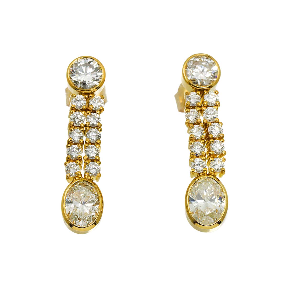 Diamond 1.07ct/1.08ct 0.38ct/0.38ct Earrings Pierced 18K YG 750
