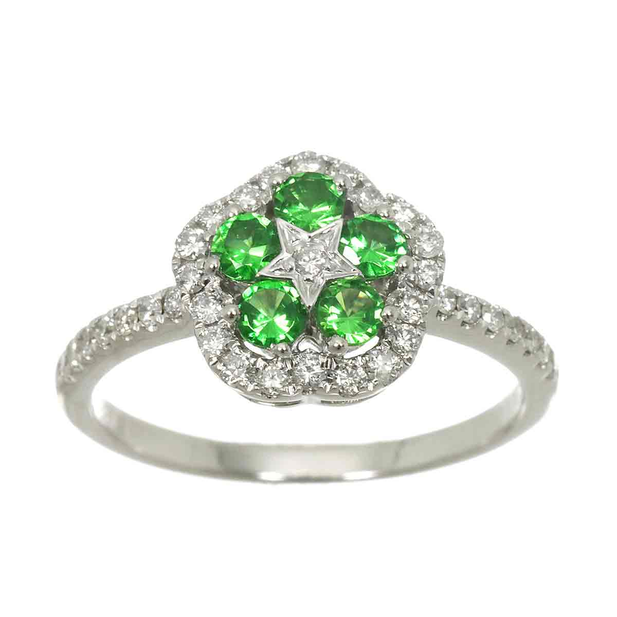 Garnet 0.40ct Diamond 0.28ct Ring 18K K18 WG White Gold size6(US)