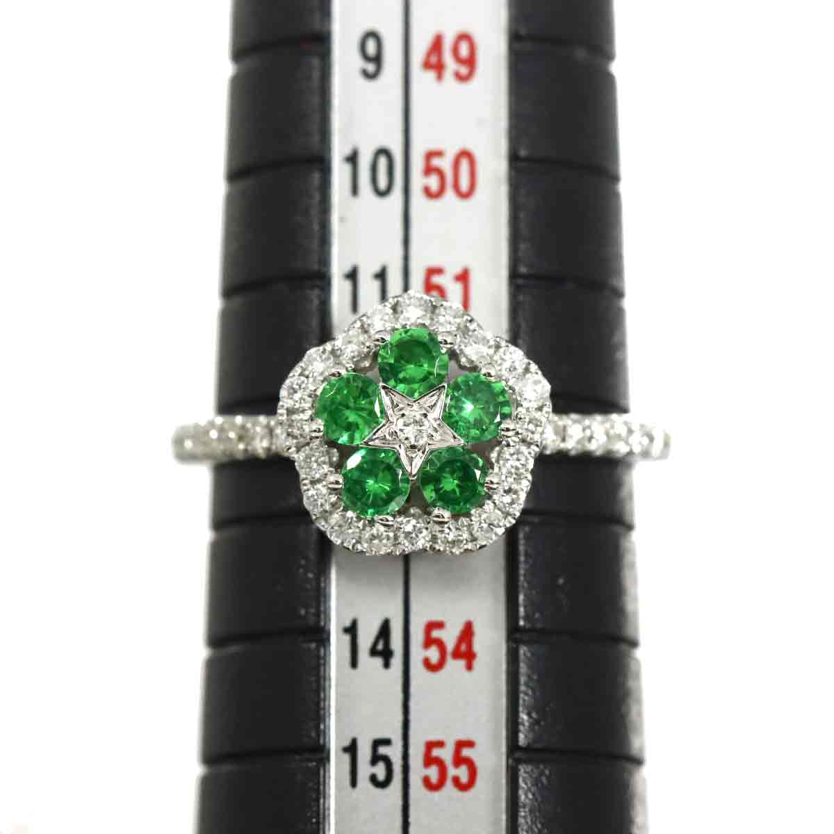 Garnet 0.40ct Diamond 0.28ct Ring 18K K18 WG White Gold size6(US)