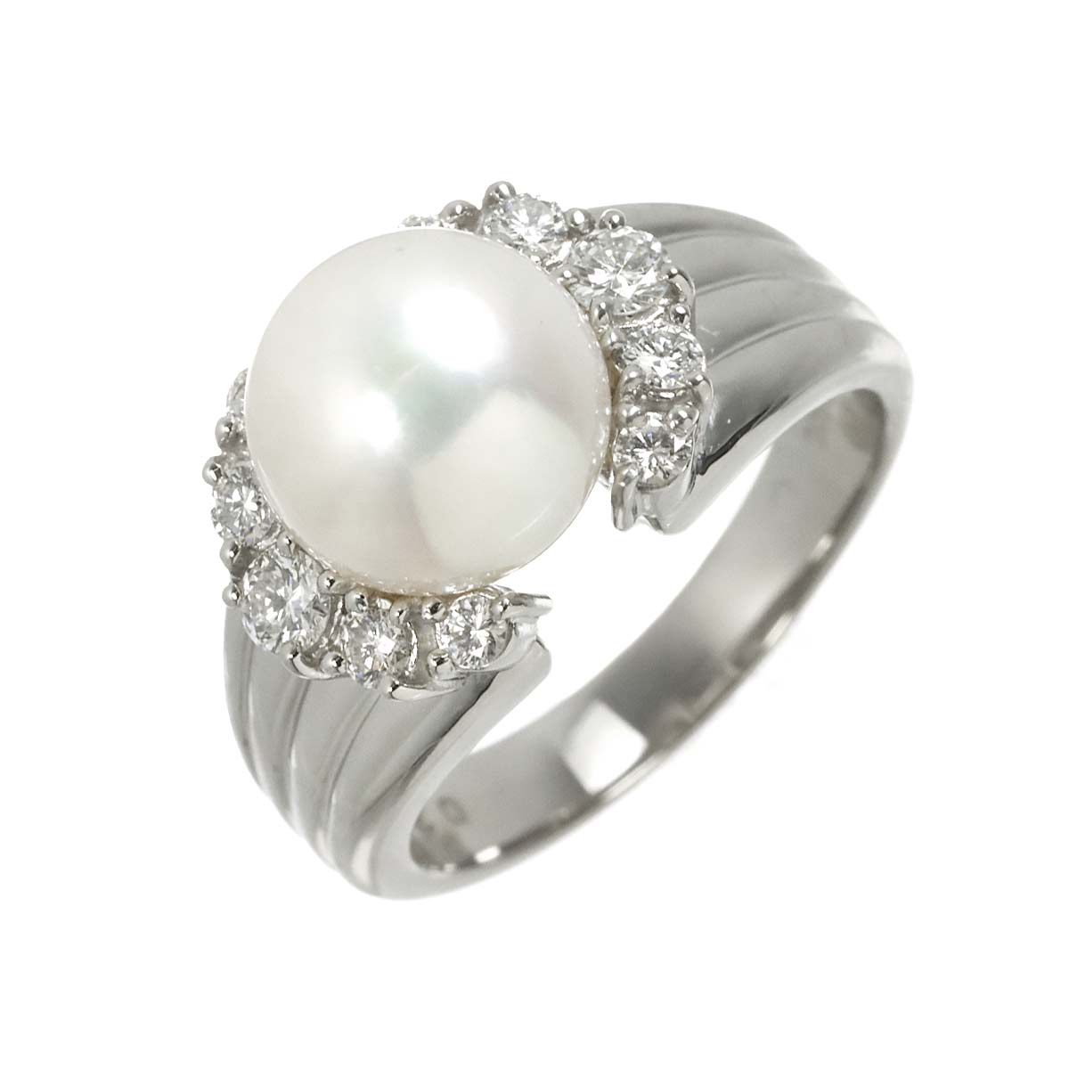 Akoya Pearl 9.3mm Diamond 0.37ct Ring Pt size6.25-6.5(US)