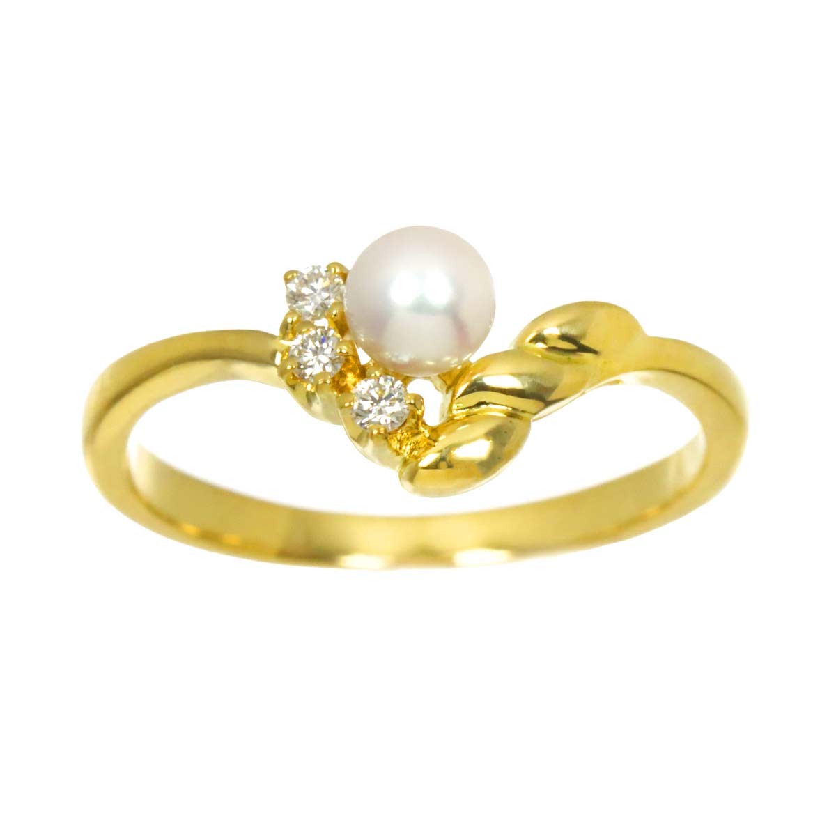 Akoya Pearl 4.0mmiamond Ring 18K YG 750 Size4.75-5(US)