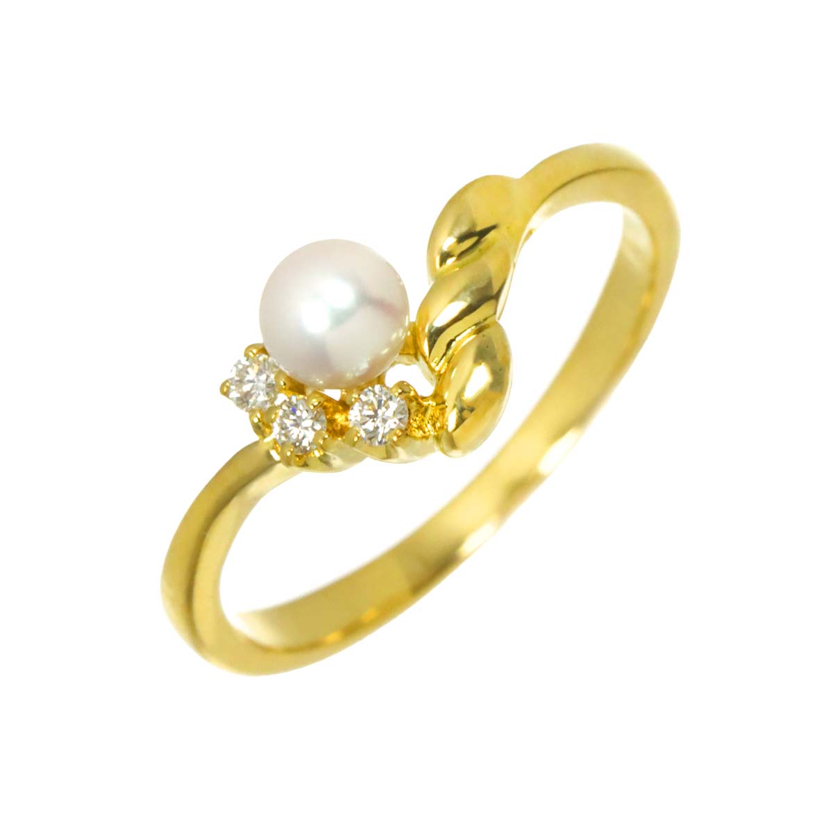 Akoya Pearl 4.0mmiamond Ring 18K YG 750 Size4.75-5(US)