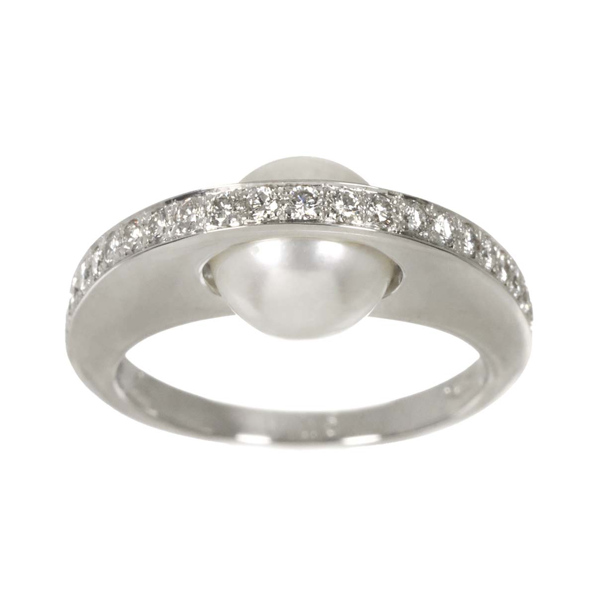 Queen Akoya Pearl 8.2mm Diamond Ring 18K WG 750 Size6(US)