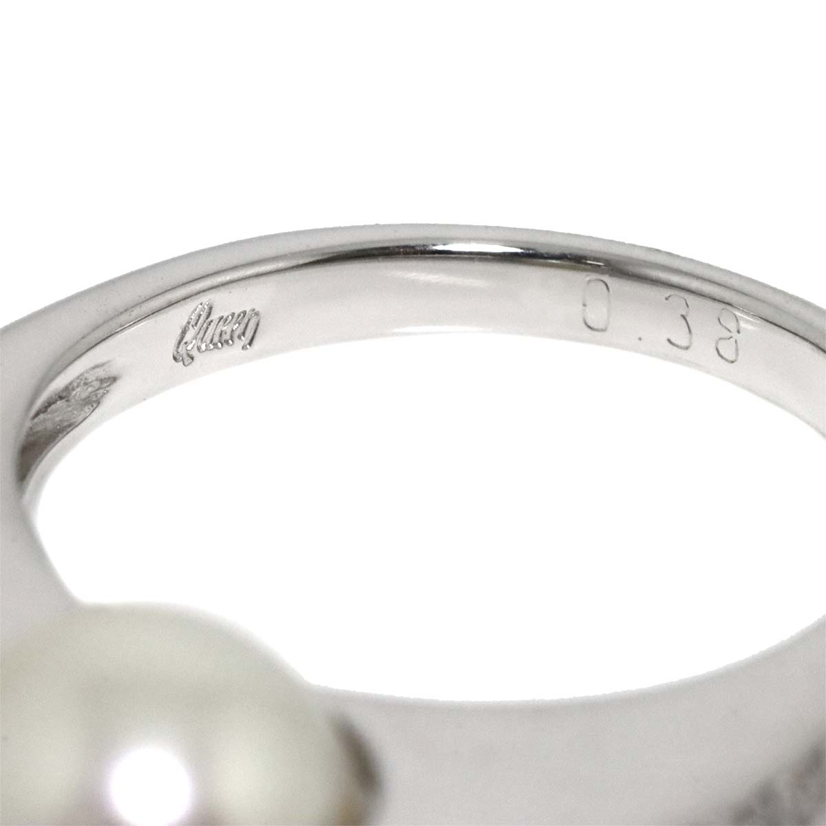 Queen Akoya Pearl 8.2mm Diamond Ring 18K WG 750 Size6(US)