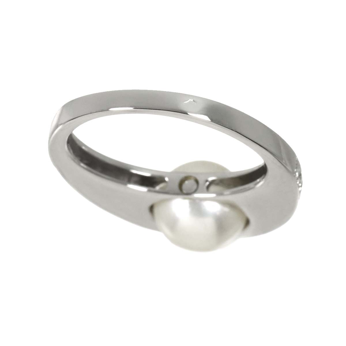 Queen Akoya Pearl 8.2mm Diamond Ring 18K WG 750 Size6(US)