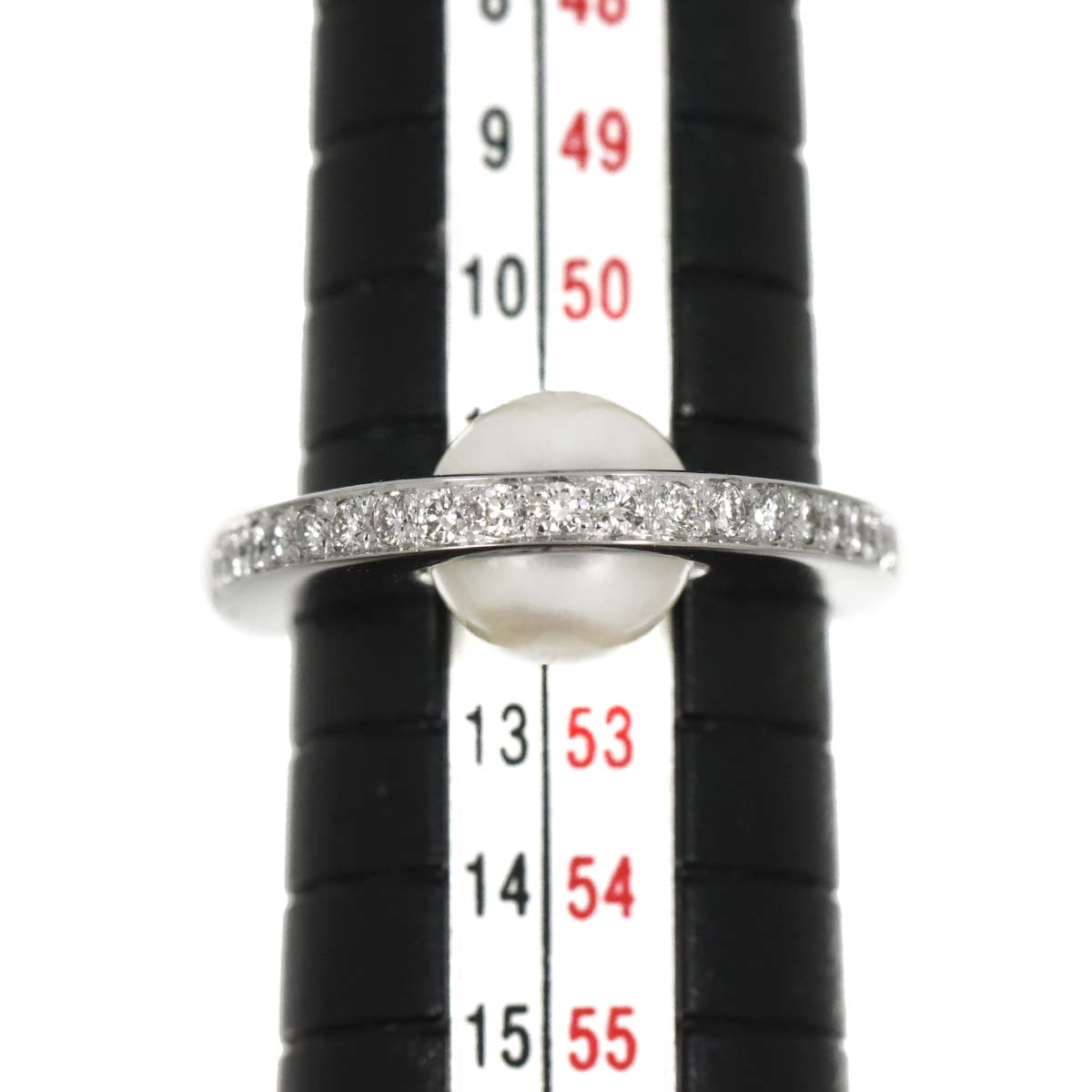 Queen Akoya Pearl 8.2mm Diamond Ring 18K WG 750 Size6(US)