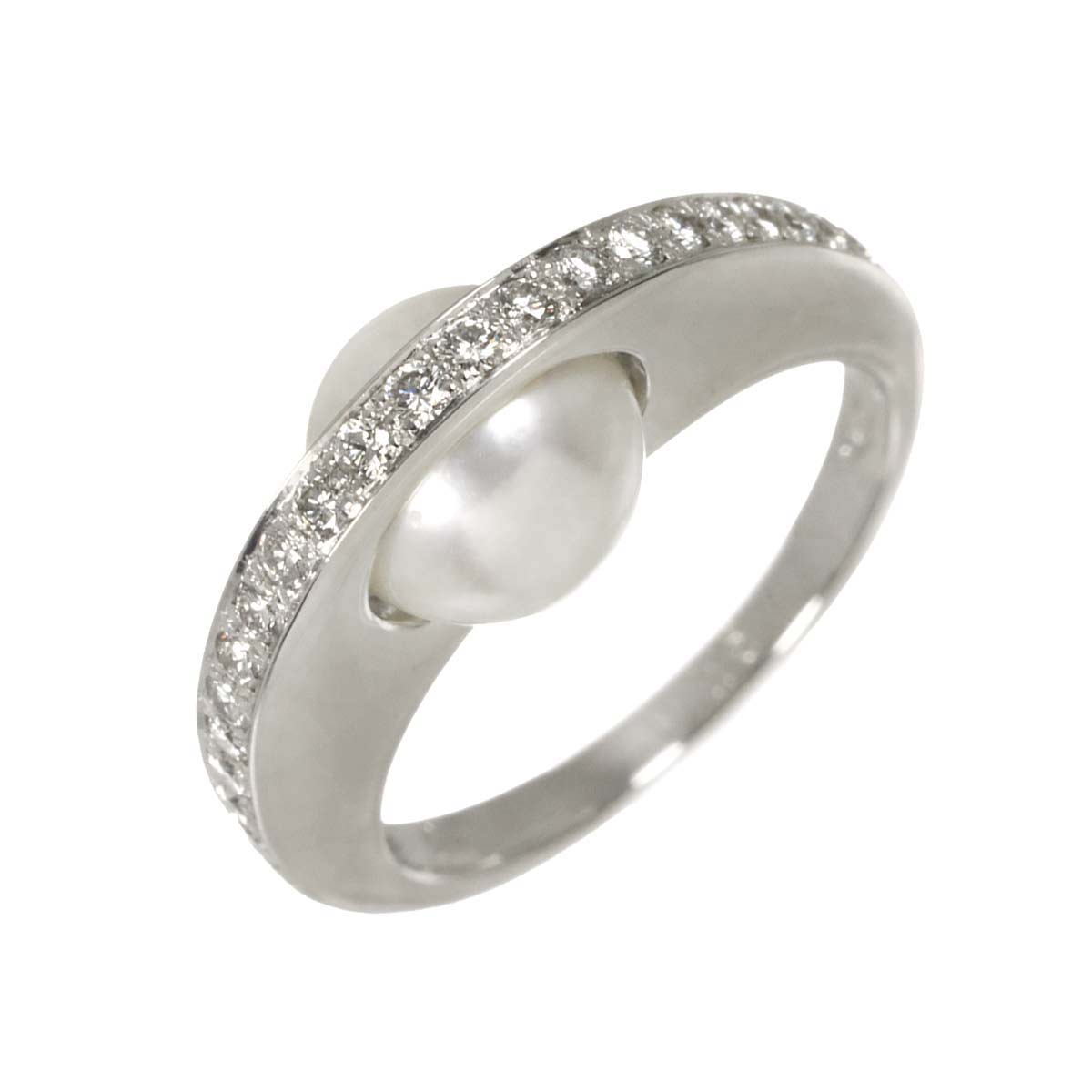 Queen Akoya Pearl 8.2mm Diamond Ring 18K WG 750 Size6(US)